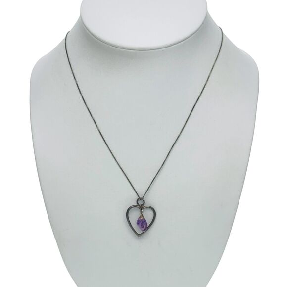 Amethyst Gem Dangle Open Heart | Pendant ONLY | Vintage Sterling Silver 925 - Picture 4 of 5